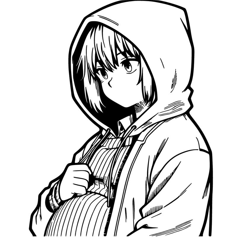 manga pregnant girl in a hoody