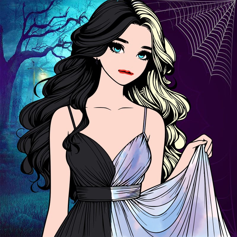 realistic girl in flowy silky prom dress