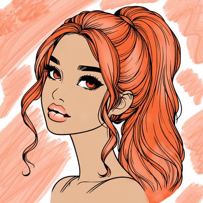 realistic girl with a ponytail on her hair and lips