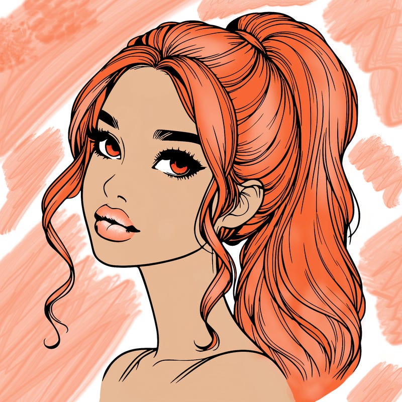 realistic girl with a ponytail on her hair and lips
