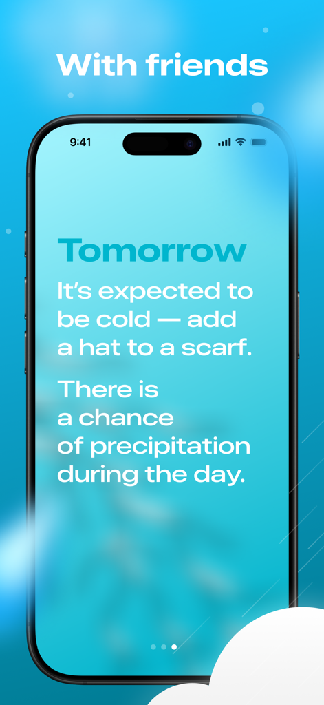 Weather — how you feel - A minimalist mobile app screen displaying a text-based weather forecast for tomorrow with clothing recommendations.