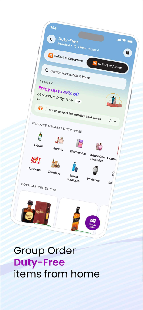 Adani OneApp: For Smart Travel - Adani OneAppのムンバイ空港での免税品事前注文インターフェース