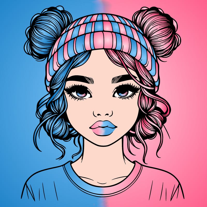 realistic girl with buns in her hair with a beanie on