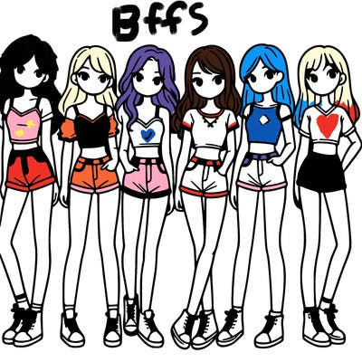 a group of girls wearing crop tops and shorts
