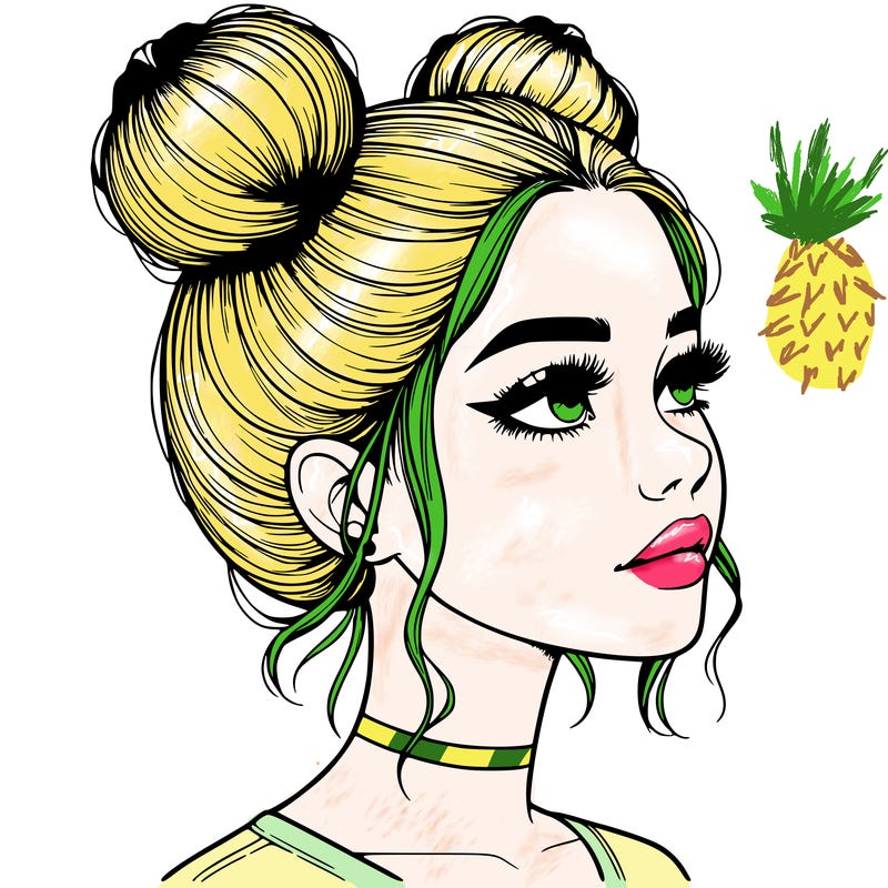 realistic girl with buns on the top of her head