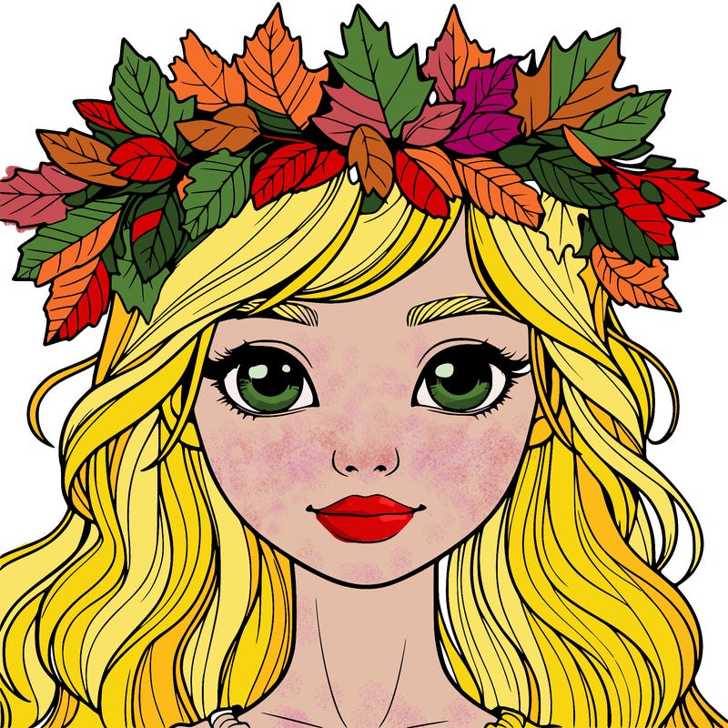 realistic girl with fall leaf crown