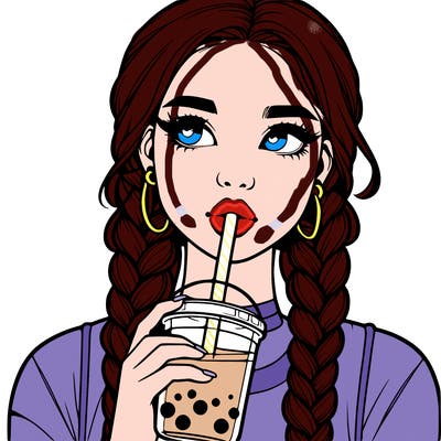 realistic girl with braided hair drinking boba