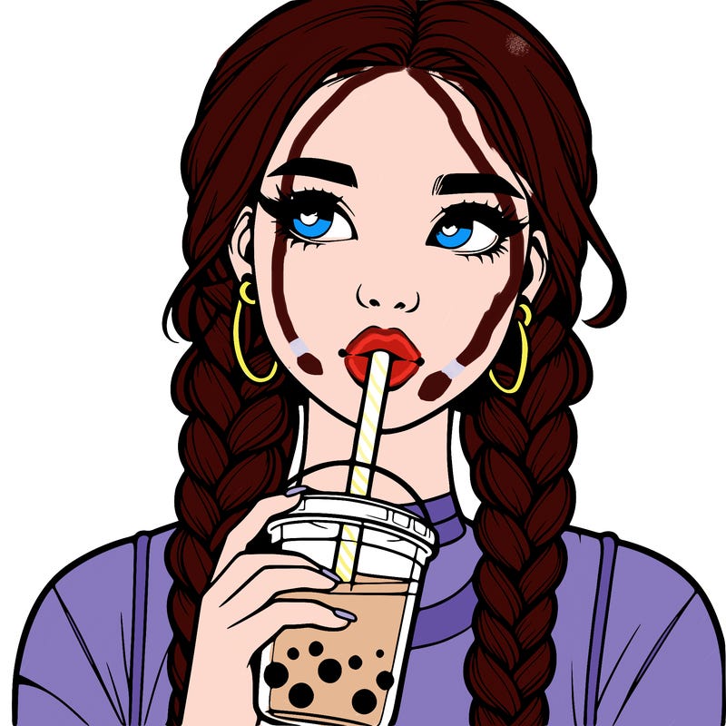 realistic girl with braided hair drinking boba