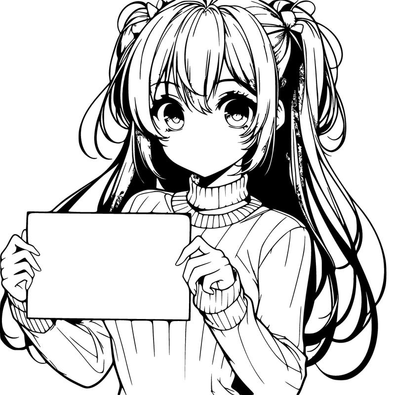 realistic pretty anime girl holding blank sign