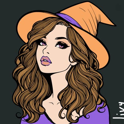 realistic witch girl with wavy hair and lips