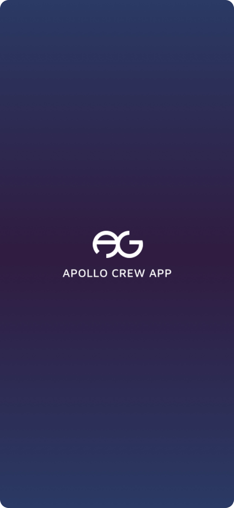 The Apollo Group - CrewApp - Apollo Crew App splash screen showing the white AG logo on a dark blue background