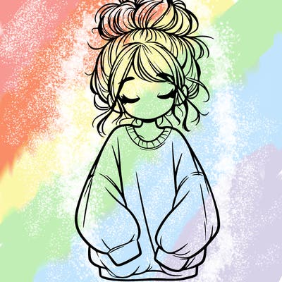 girl with baggy sweatshirt and messy bun