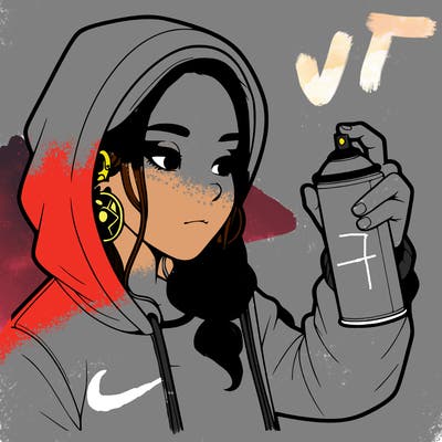 a realistic girl, spray painting