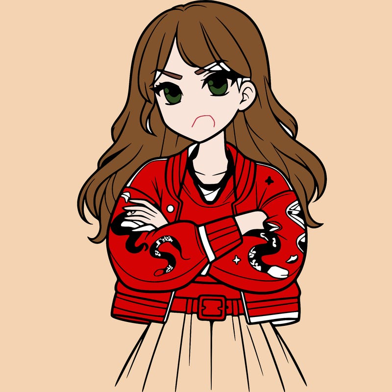 a teen girl with cool cloths with snake designs and crossing her arms