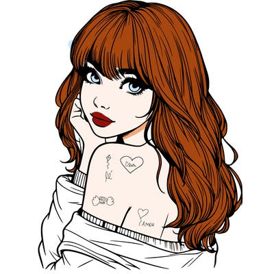 realistic girl with bangs looking over her shoulder