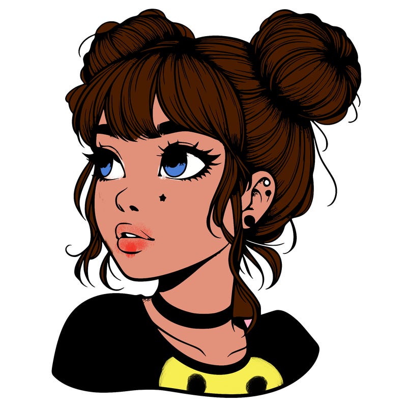 realistic girl with spacebuns