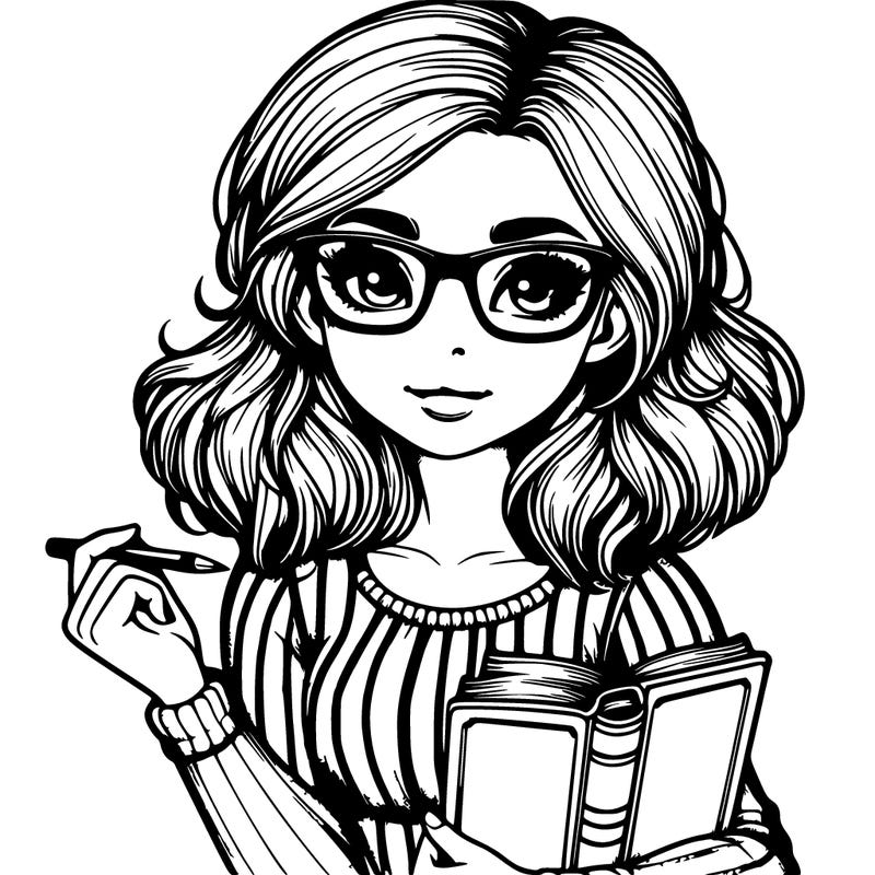 realistic girl with glasses and a book