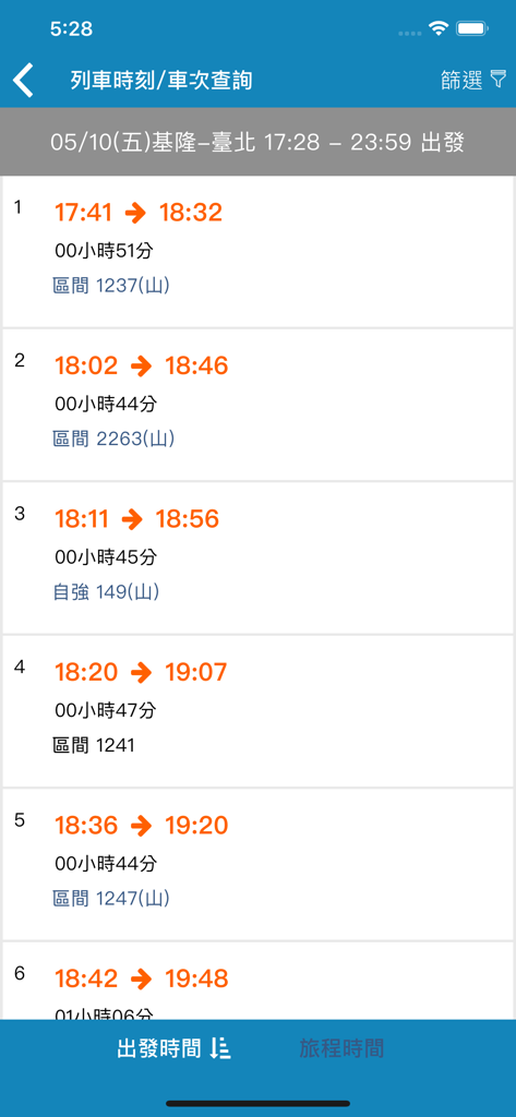 Taiwan Railway e-booking app train timetable and schedule list