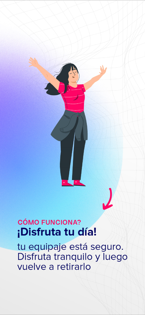 WeKeep: Luggage Storage - Illustration of a happy woman with arms wide open representing freedom from carrying luggage while traveling