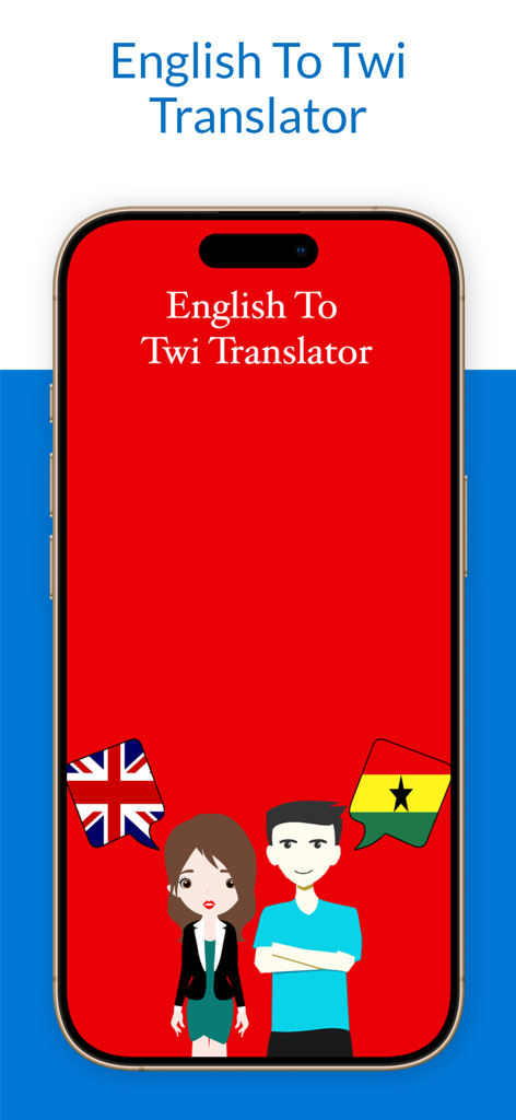 English To Twi Translator - Pantalla de inicio de la aplicación Traductor de Inglés a Twi con banderas de Ghana y Reino Unido