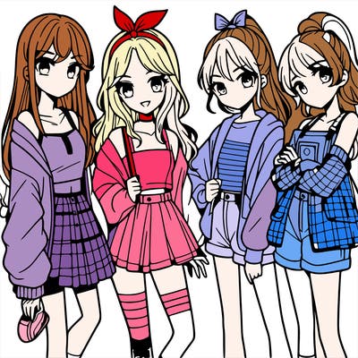 teen manga girls group of 4
