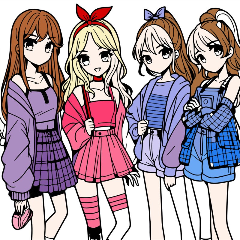 teen manga girls group of 4