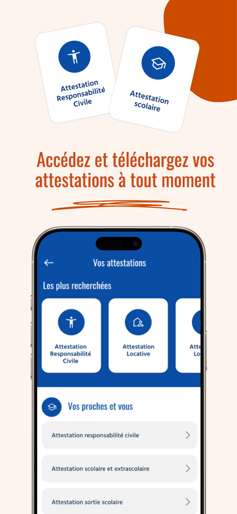 GMF Mobile - Vos assurances - GMF Mobile app screen for downloading insurance certificates