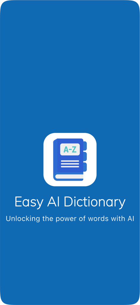 Easy AI Dictionary app splash screen with book icon and tagline