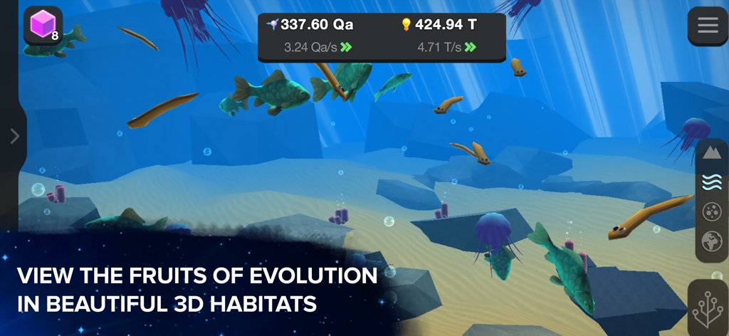 Underwater 3D habitat featuring evolved aquatic life in the Cell to Singularity game