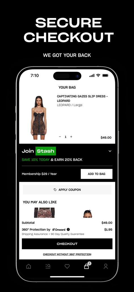 Dolls Kill - La pantalla de pago seguro en la app Dolls Kill mostrando los artículos en la bolsa de compras