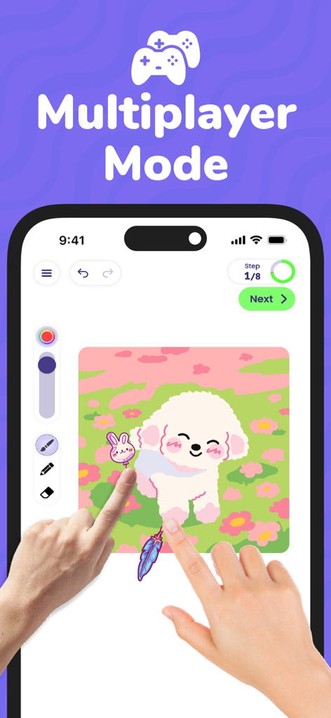 DrawMee - Learn how to draw - Two people collaborating on a cute animal drawing using the DrawMee multiplayer mode