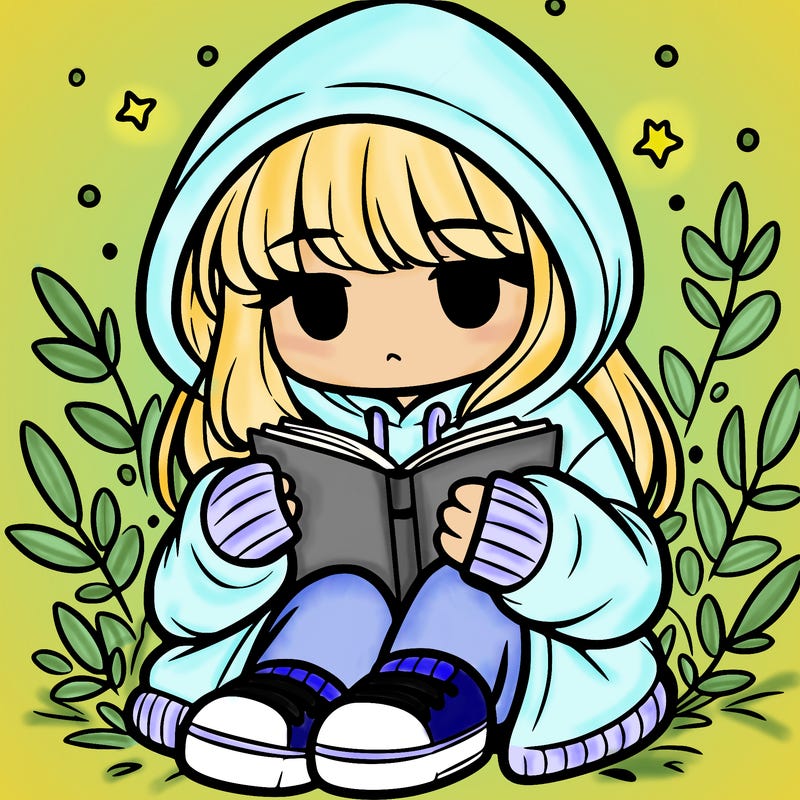girl in oversized hoodie reading a book