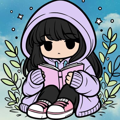 girl in oversized hoodie reading a book