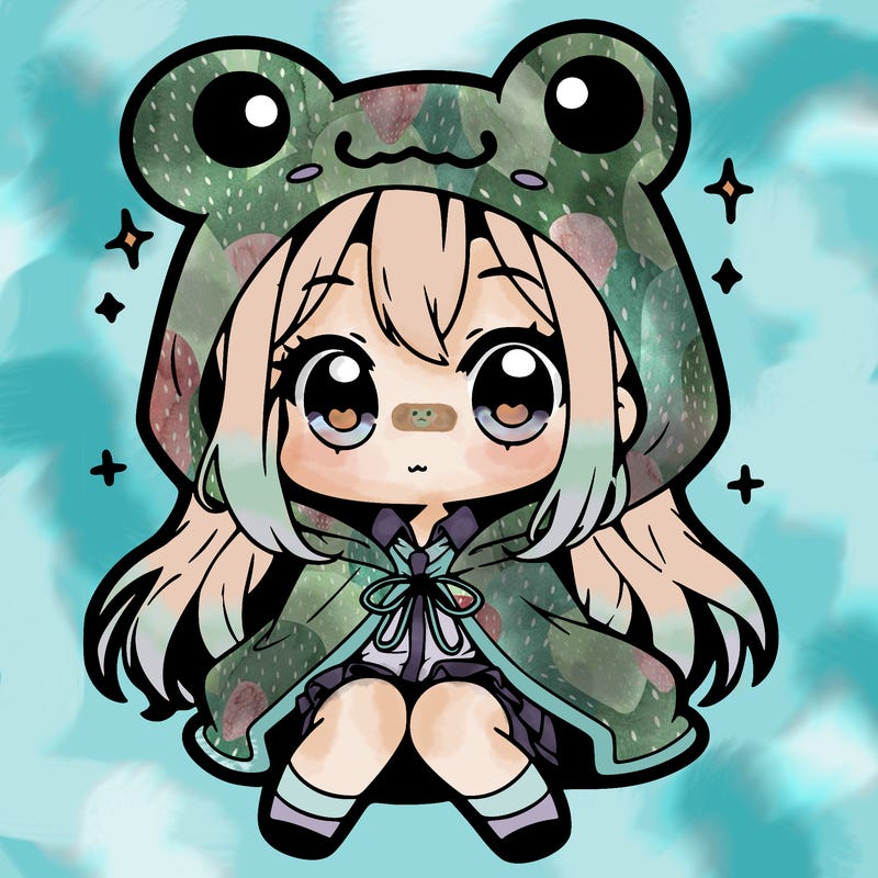 chibi girl with frog hoodie