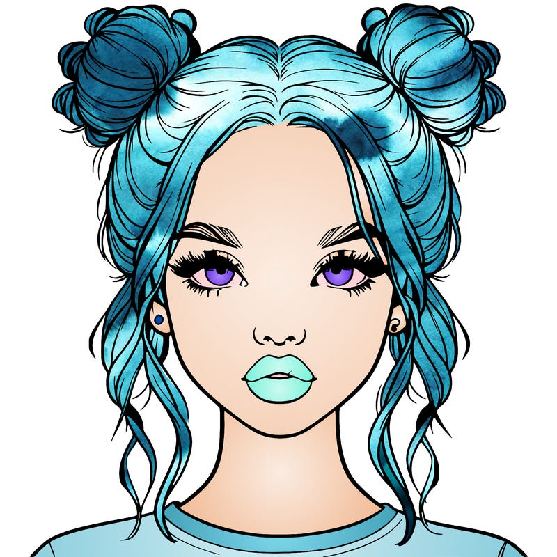 realistic girl with two buns in hair and lips