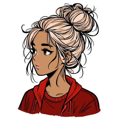 realistic teenage girl with a messy bun