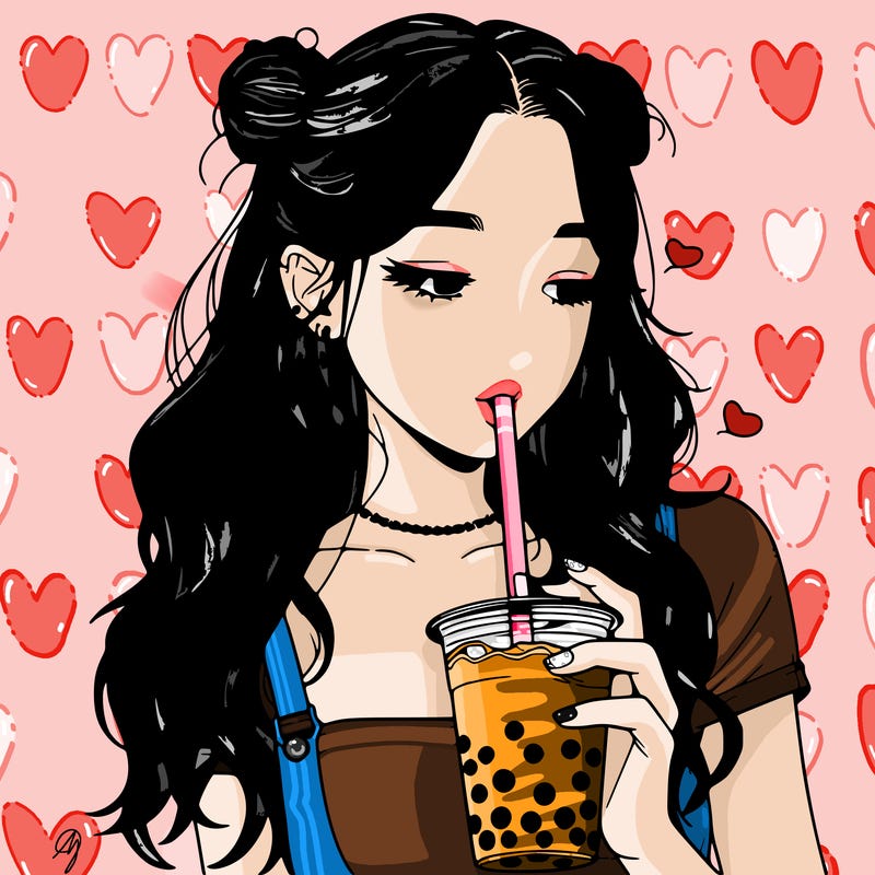 aesthetic realistic girl with boba