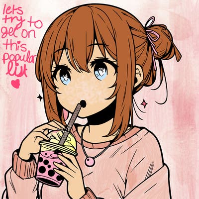 manga character drinking boba