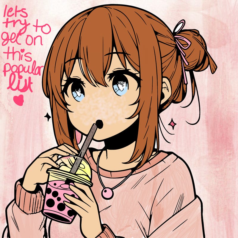 manga character drinking boba