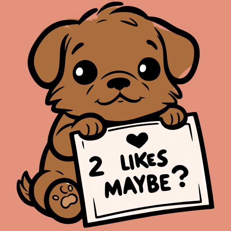 a puppy holding a sign that says 2 likes maybe?
