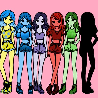 a group of girls wearing crop tops and shorts