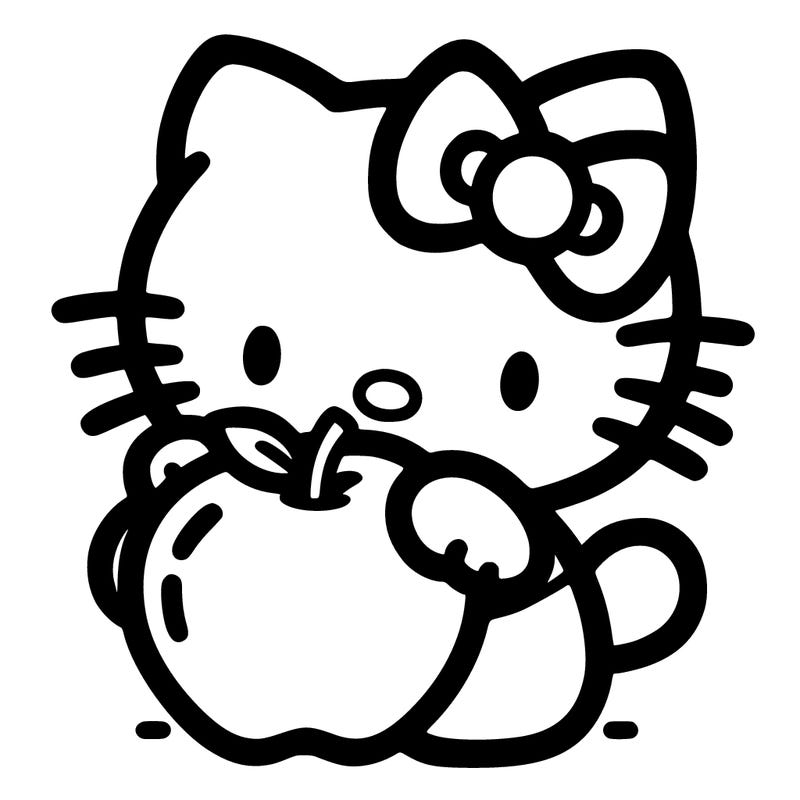 hello kitty eating a apple