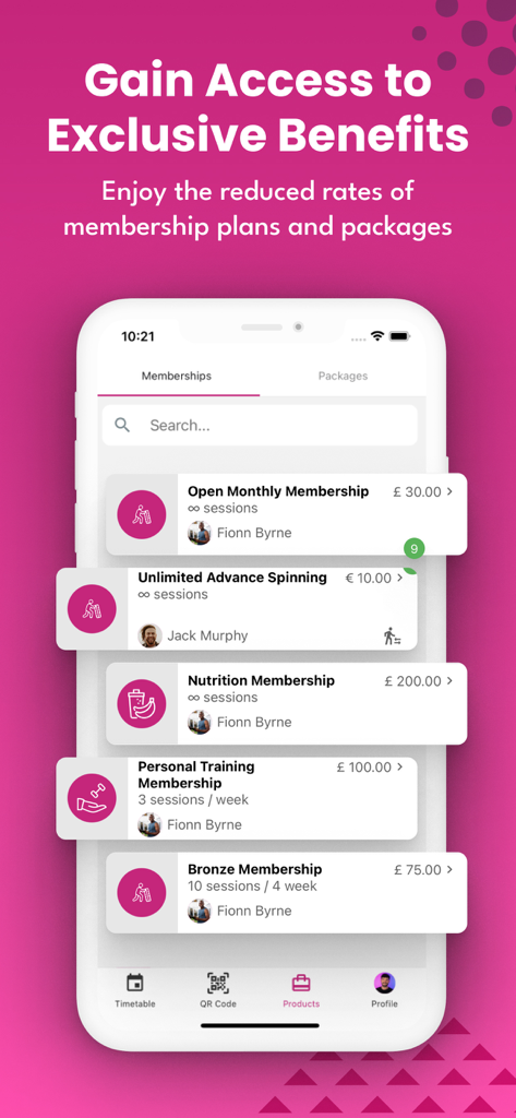 LegitFit - LegitFit app screen displaying various gym membership options and fitness packages