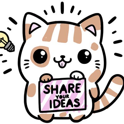 a cute cat saying share your ideas