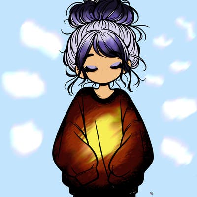 girl with baggy sweatshirt and messy bun