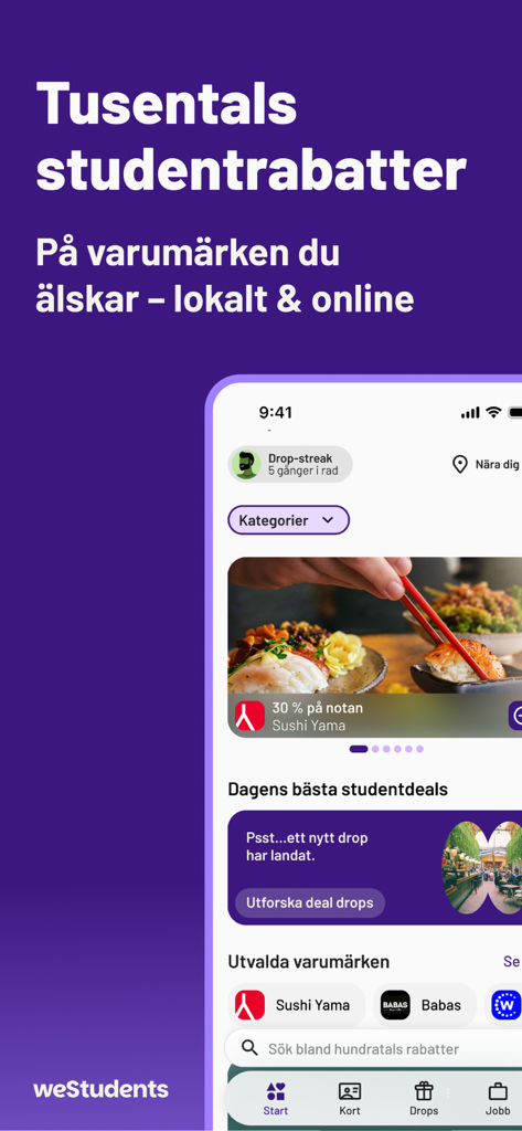 App weStudents che mostra sconti esclusivi per studenti e offerte giornaliere su iPhone