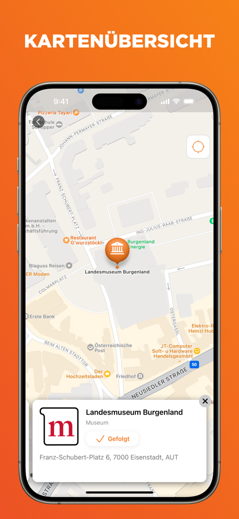 CITIES: Municipality App - CITIES app map view showing a local museum location and details in Eisenstadt