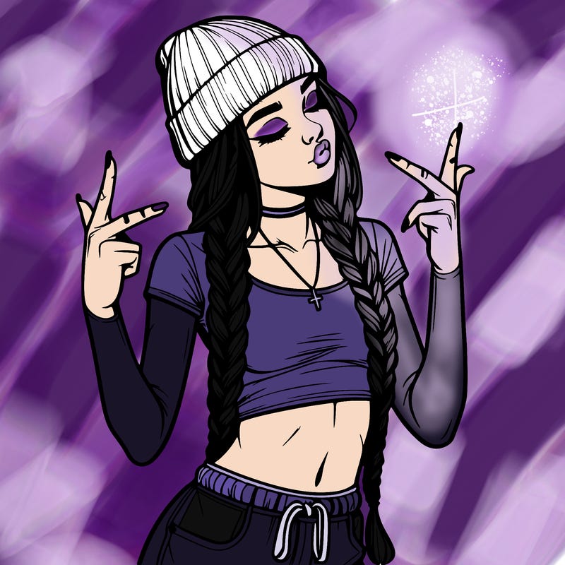 realistic teenage girl with braids and a beanie and crop top doing 🫶🏼