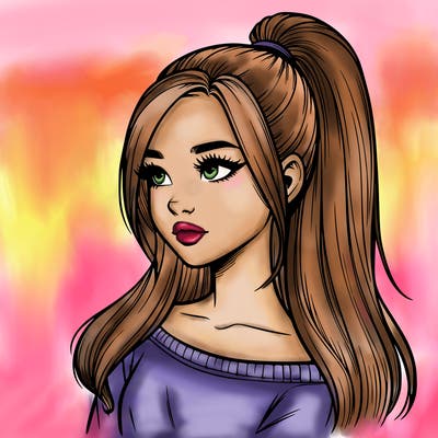 realistic girl with a high ponytail