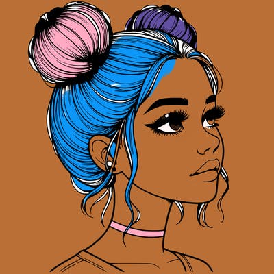 realistic girl with buns on the top of her head